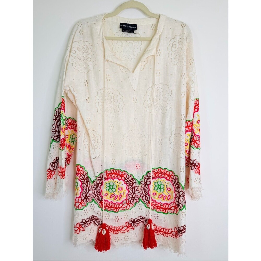 HEMANT&NANDITA Embroidered Coverup Long Sleeve Dress Size Small $388